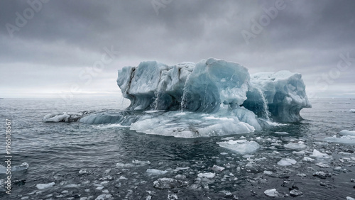 Iceberg floating in the ocean under cloudy sky on World Environment Day  
