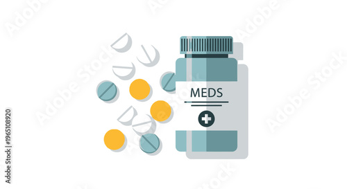 Medical Pills and Bottle, Healthcare Concept, Flat Design