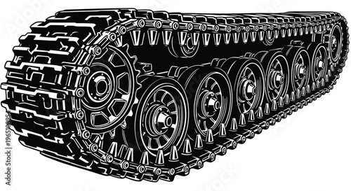 Tank Track System Icon – Military Vehicle Tracks Heavy Machinery Vector Illustration