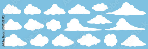 Set of cartoon cloud in a flat design. White cloud collection.