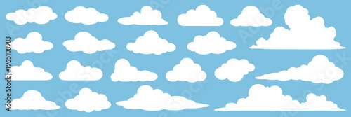Set of cartoon cloud in a flat design. White cloud collection.