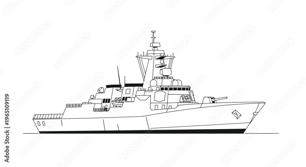 Fototapeta premium Military Warship Icon – Naval Ship Defense Outline Vector