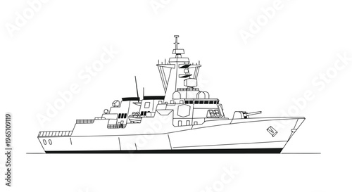 Military Warship Icon – Naval Ship Defense Outline Vector