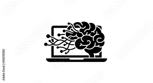 a creative concept of brainstorming on a laptop, representing innovative thinking and digital art