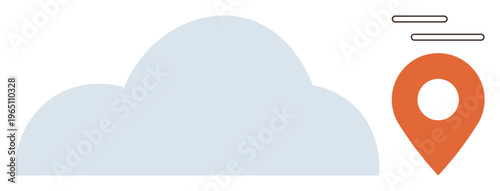 Data storage, navigation, technology, location tracking, digital cloud, modern computing. Cloud shape and GPS location pin. Data storage and navigation concept cloud and location pin