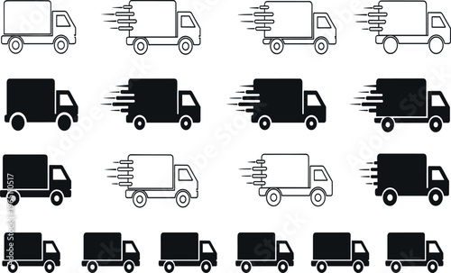 Bild auf Leinwand Delivery truck and logistics icons set, fast shipping transport cargo service an