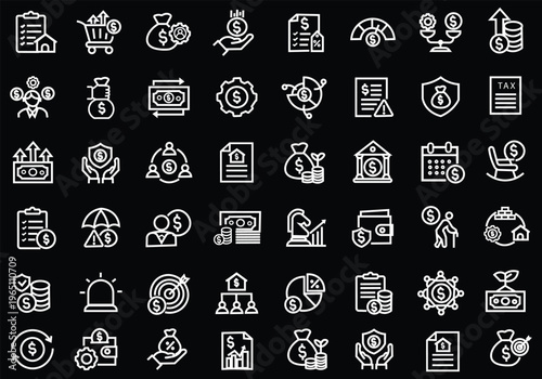 Financial crisis icon set. Editable line icons. Vector illustration.