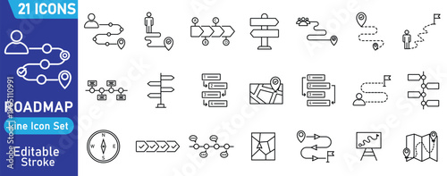 Roadmap outline icons collection. 21 line icons, editable stroke. Vector illustration.