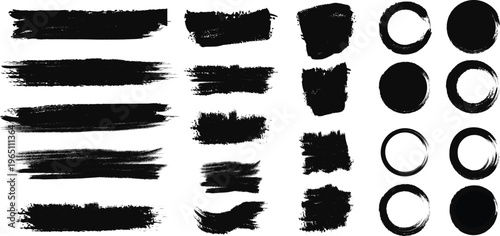 Vector brush strokes and shapes illustration with abstract black elements
