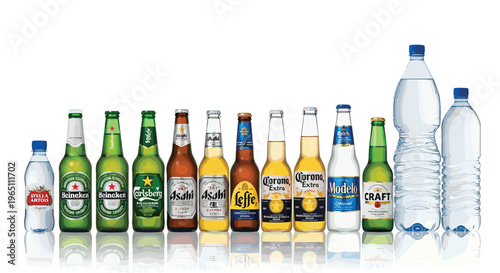 Bottle Beverage Collection with Beer, Water, and Soft Drinks for Bars, Restaurants, and Beverage Branding Graphics