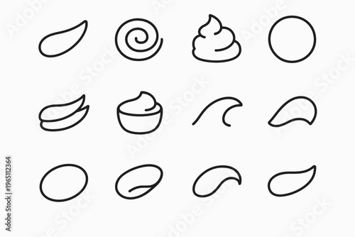 Cream Texture Icons. Cream and balm textures. Line outline icon set of cream and balm textures: smooth smear,