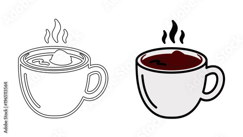Hot Cocoa with Marshmallow Icon - Warm Coffee Mug Winter Drink Vector Line Art