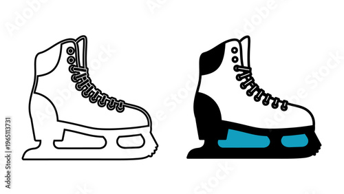 Ice Skate Vector Icon - Winter Sports Equipment Line Art and Flat Illustration