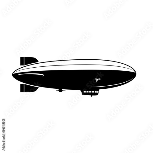 Vintage Silhouette of a Classic Zeppelin Airship Flying in the Sky Aviation History