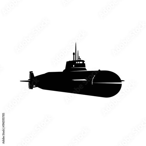 Military Silhouette of a Naval Submarine Cruising Underwater Marine Transport