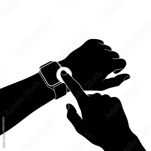Modern Silhouette of a Person Tapping a Smartwatch Screen Wearable Tech Concept