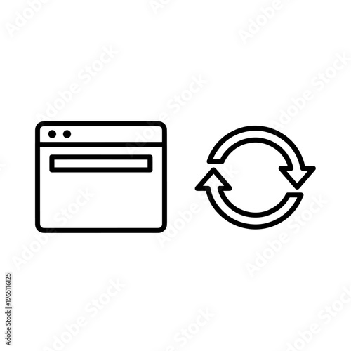 Browser window icon and circular arrows symbol representing refresh, reload, and web browser functionality for internet browsing
