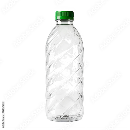 Clear plastic water bottle with green cap transparent background