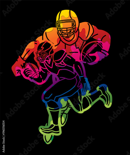 American Football Team Mix Action Cartoon Sport Graphic Vector