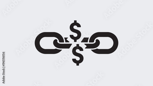 A black and white illustration of a chain with dollar signs forming a unique symbol for finance and economy