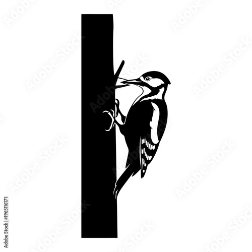 Nature Silhouette of a Woodpecker Clinging to a Tree Trunk Forest Bird Wildlife