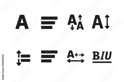 Typography Icon Set. Typography System. Filled icon set of Typography System: heading text, body text, text
