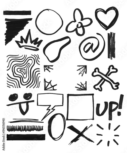 Hand-drawn Marker Doodle Graphic Elements Set
