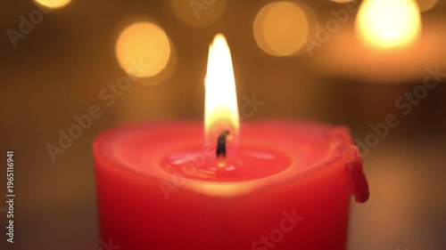 Small Heart Shaped Candle Burning Close Up Romantic Warm Light