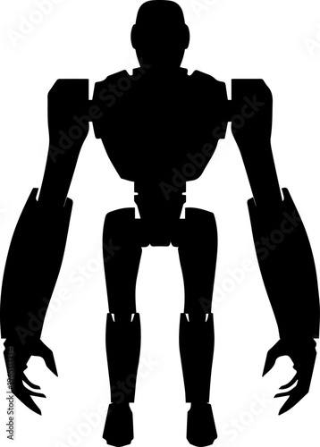Humanoid Robot Silhouette, Futuristic Cyborg with Mechanical Joints and Sharp Claws, Vector Graphic Isolated on White Background