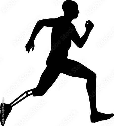 Black Silhouette of a Male Athlete with a Prosthetic Leg Running, Vector Illustration of an Adaptive Sports Competitor
