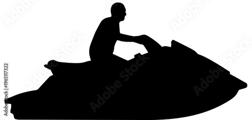 Black Silhouette of a Person Riding a Jet Ski Isolated on White Background Vector Illustration for Summer Water Sports