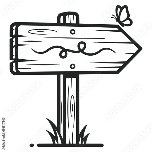 Directional Sign: A charming, hand-drawn signpost, complete with a perched butterfly, pointing towards an unknown path, filled with potential and ready to embrace the journey.
