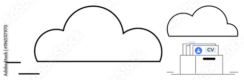 Cloud storage concept. Cloud storage simplifies storing and managing digital files. Cloud storage supports workforce needs, CV storage, remote work solutions, and digital file organization systems