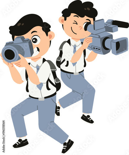 Clip Art Karakter Anak Belajar Multimedia Menggunakan Kamera Profesional