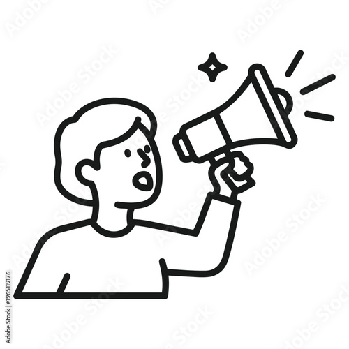 Voice of Advocacy: A captivating vector illustration of an individual with a megaphone, emanating strength and conviction, against a pristine backdrop.