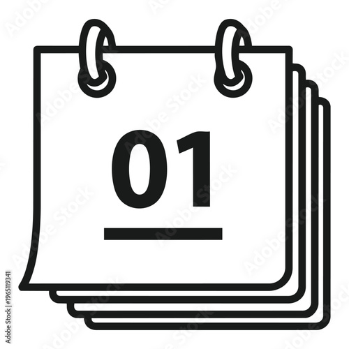 Calendar Page: A close-up outline of a calendar with the focus on 01 on its first page, symbolizing a new beginning and the concept of scheduling.