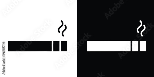 Cigarette icon, Smoking cigarette with smoke symbol, Tobacco product vector illustration