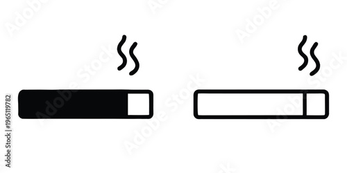 Cigarette icon, Smoking cigarette with smoke symbol, Tobacco product vector illustration
