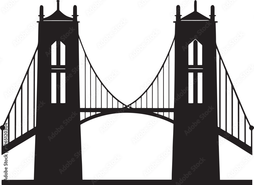 Fototapeta premium Bridge silhouette vector – suspension bridge illustration for architecture, construction, and travel design .