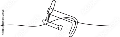 Vice vector background. Joiner's clamp icon. Continuous outline of a Clamp. one line art icon drawing vector