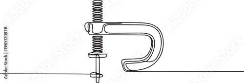 Vice vector background. Joiner's clamp icon. Continuous outline of a Clamp. one line art icon drawing vector
