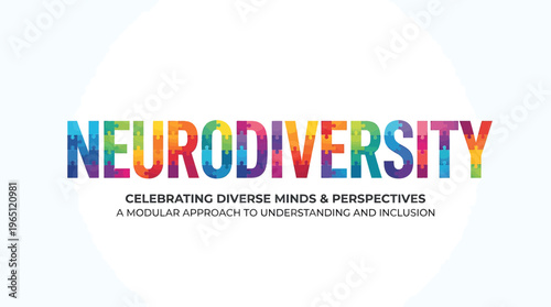 Neurodiversity Awareness Concept with Colorful Puzzle Pieces Typography