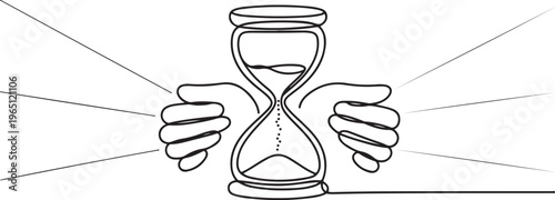 Time hand icon vector background. hourglass with hands icon. Continuous outline of a Hands of hourglass icon. one line art icon drawing vector