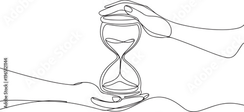 Time hand icon vector background. hourglass with hands icon. Continuous outline of a Hands of hourglass icon. one line art icon drawing vector