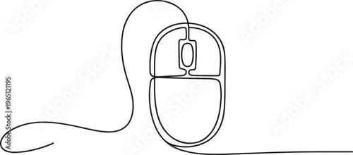 Computer mouse vector. Icon of a service center for repairing devices for PC. one line art icon drawing vector