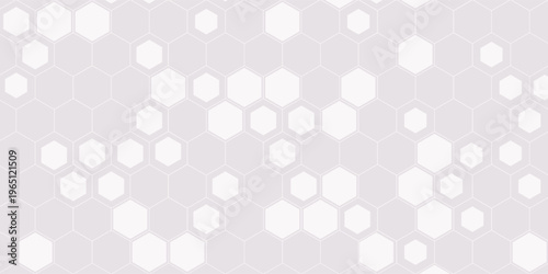 White hexagonal grid abstract background offers clean minimal tech aesthetic with soft glossy panels, subtle shadows, faint connection lines and geometric repetition ideal for corporate branding,
