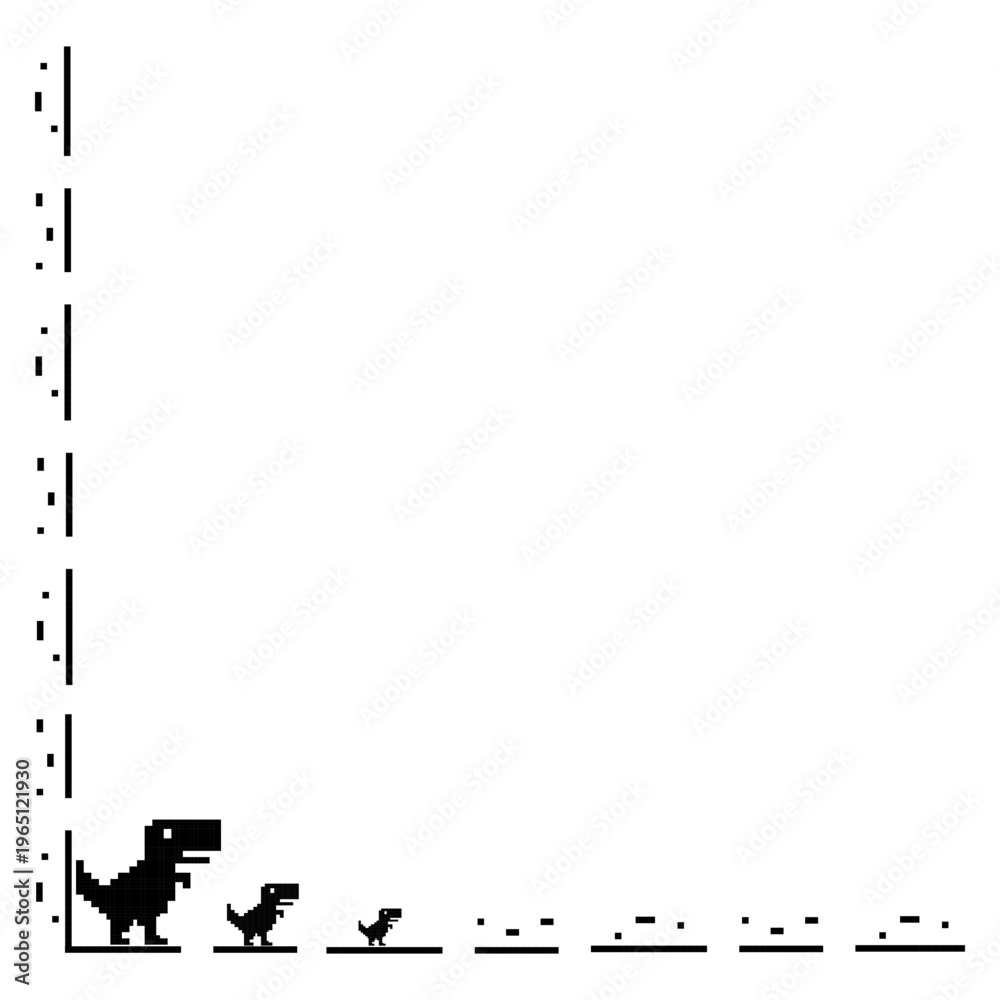 Fototapeta premium Minimalist Pixel Art Corner Frame With Running Dinosaur