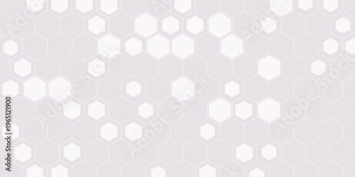 White hexagonal grid abstract background offers clean minimal tech aesthetic with soft glossy panels, subtle shadows, faint connection lines and geometric repetition ideal for corporate branding,
