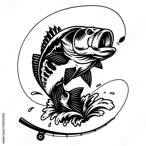 Bigmouth Bass Fishing SVG Fish Reel Angler Vector Cut File Design