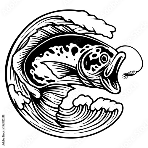 River Waves Bass Fish SVG Bigmouth Fishing Angler Vector Cut File